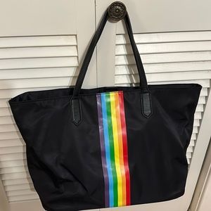 Rainbow stripe black tote
